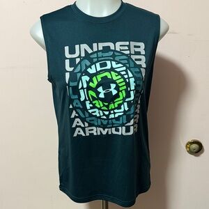 Under Armour Boy Dark Teal Sleeveless Heargear top with Graphics
